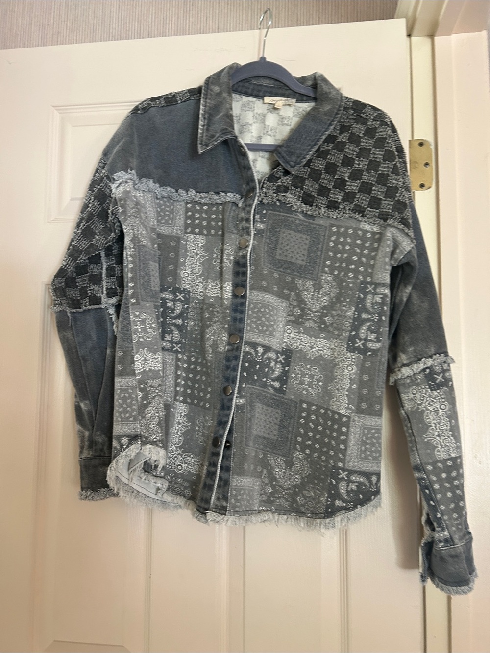 Mystree Gray Patchwork Denim Shirt Jacket